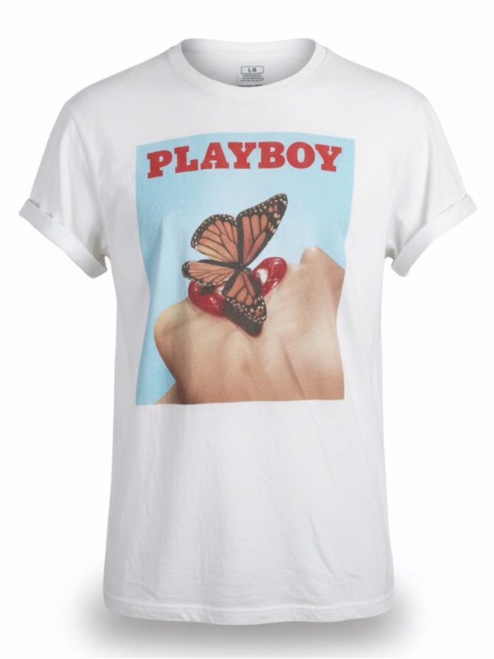 Vintage Playboy Butterfly Magazine Graphic T-Shirt White Trendy Casual Tee